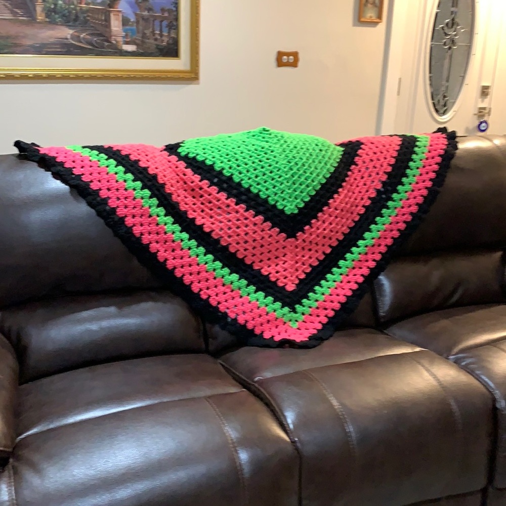 Vibrant watermelon colors hand crochet quilt/throw